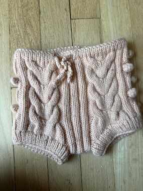 Hand-Knit Peach Cable Knit Kids Bloomers
